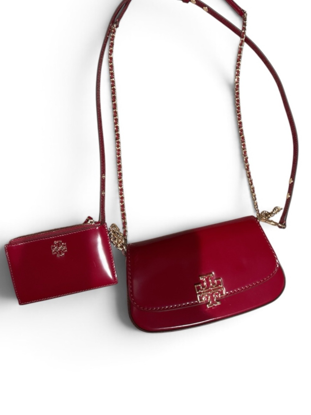 Tory Burch Patent Leather Crossbody and Card Case - Burgundy